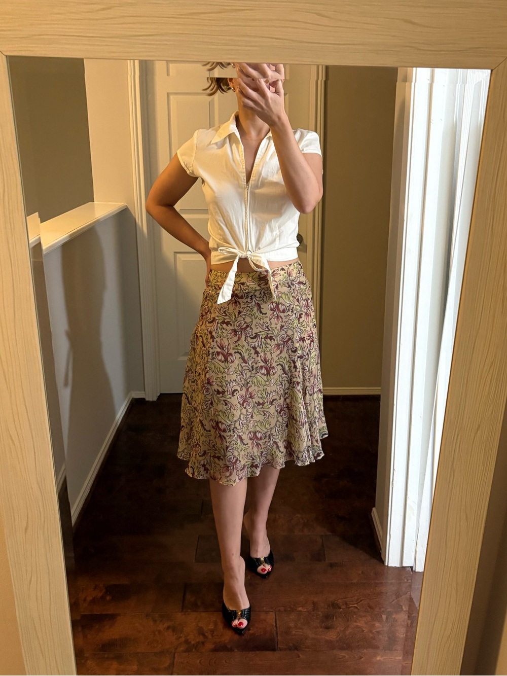 Nash International 100% Silk Floral A-Line Midi Skirt Size 8 Cottagecore Boho